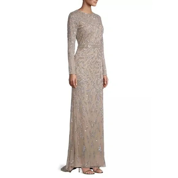 NEW Mac Duggal Beaded Long Sleeve Evening Full Length Gown Sz. 12 - Picture 6 of 9